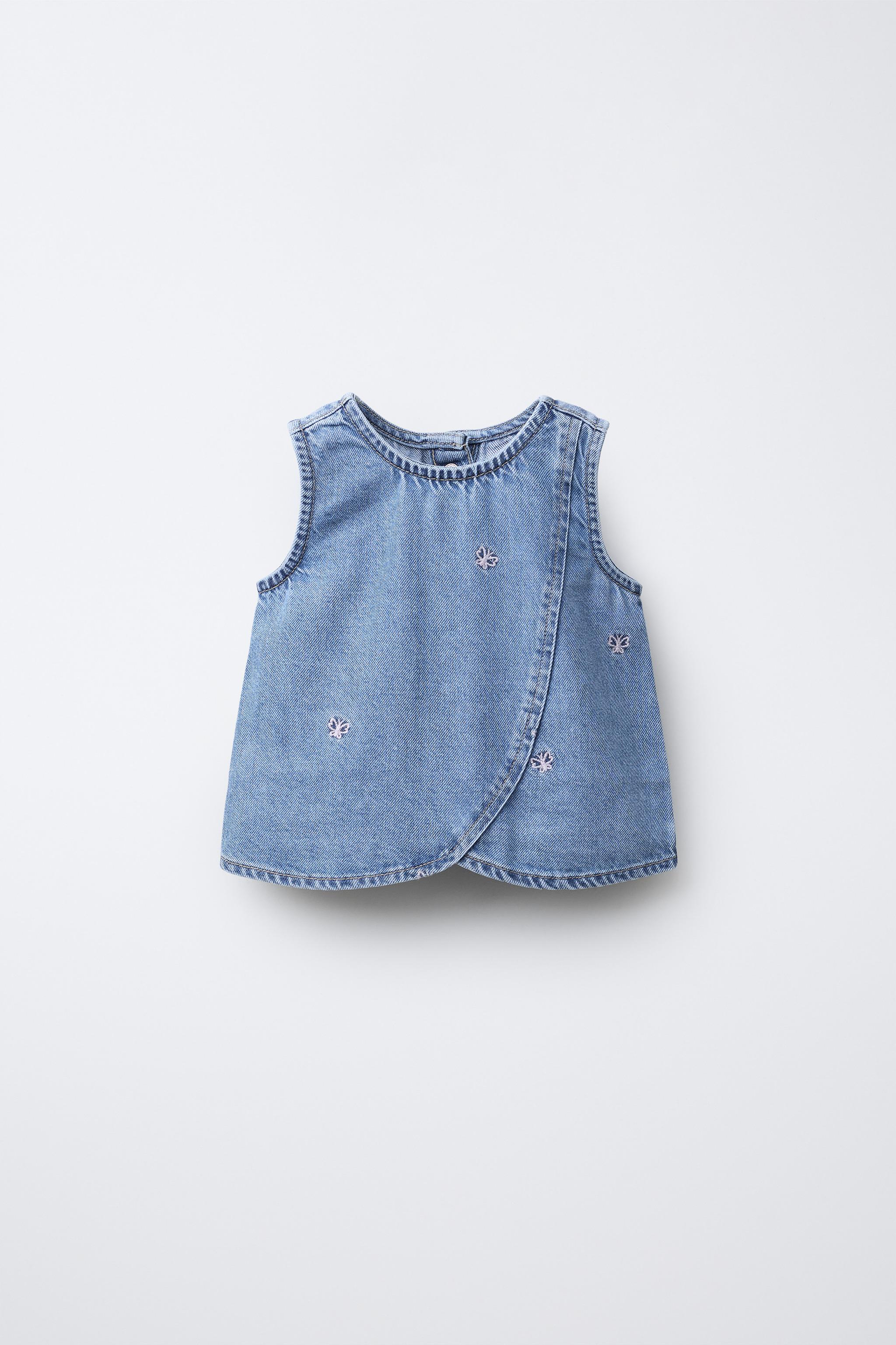 Zara DENIM TOP WITH EMBROIDERED BUTTERFLIES