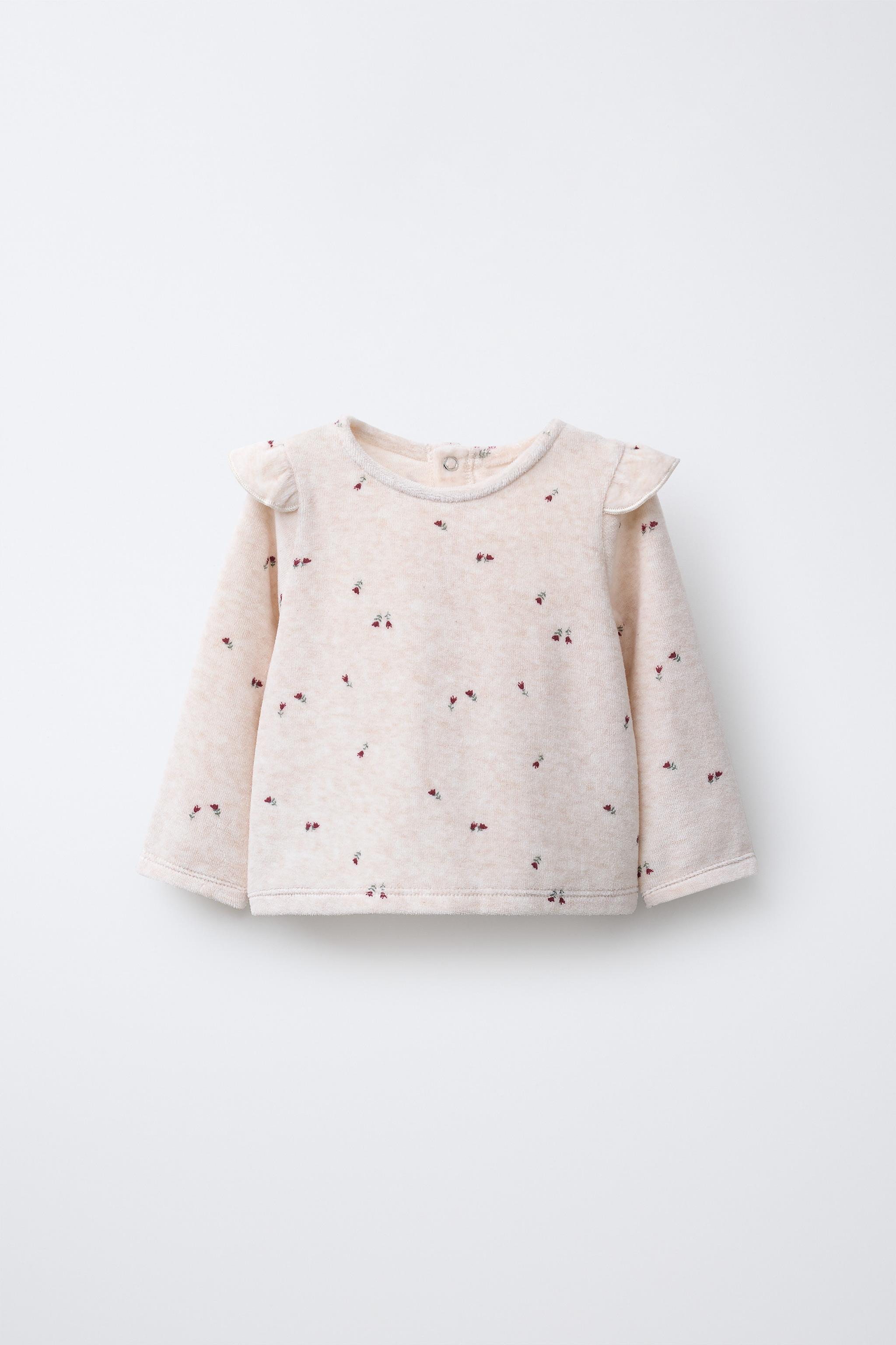 Zara VELOUR FLORAL T-SHIRT