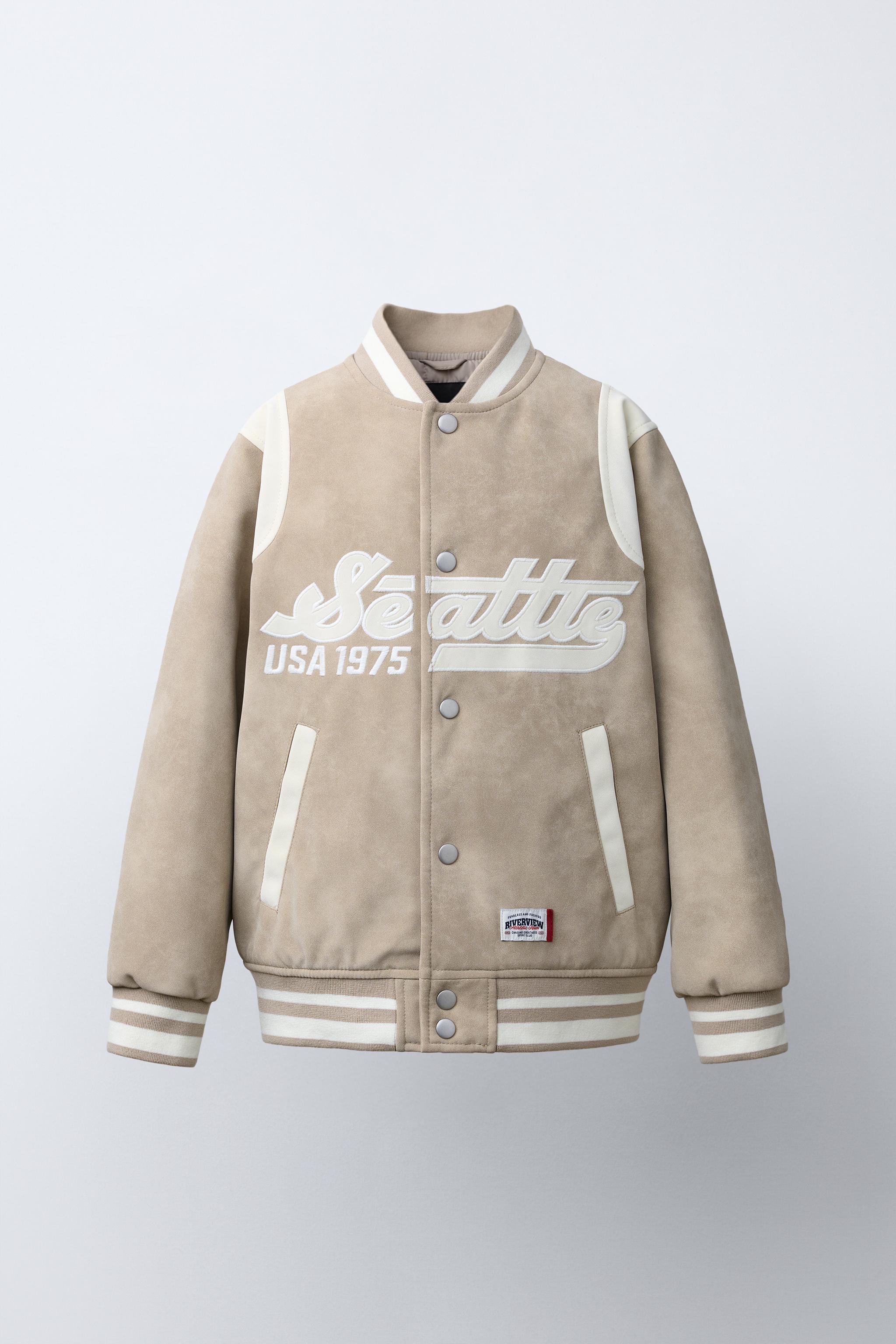 Zara FAUX SUEDE TEXT BOMBER JACKET
