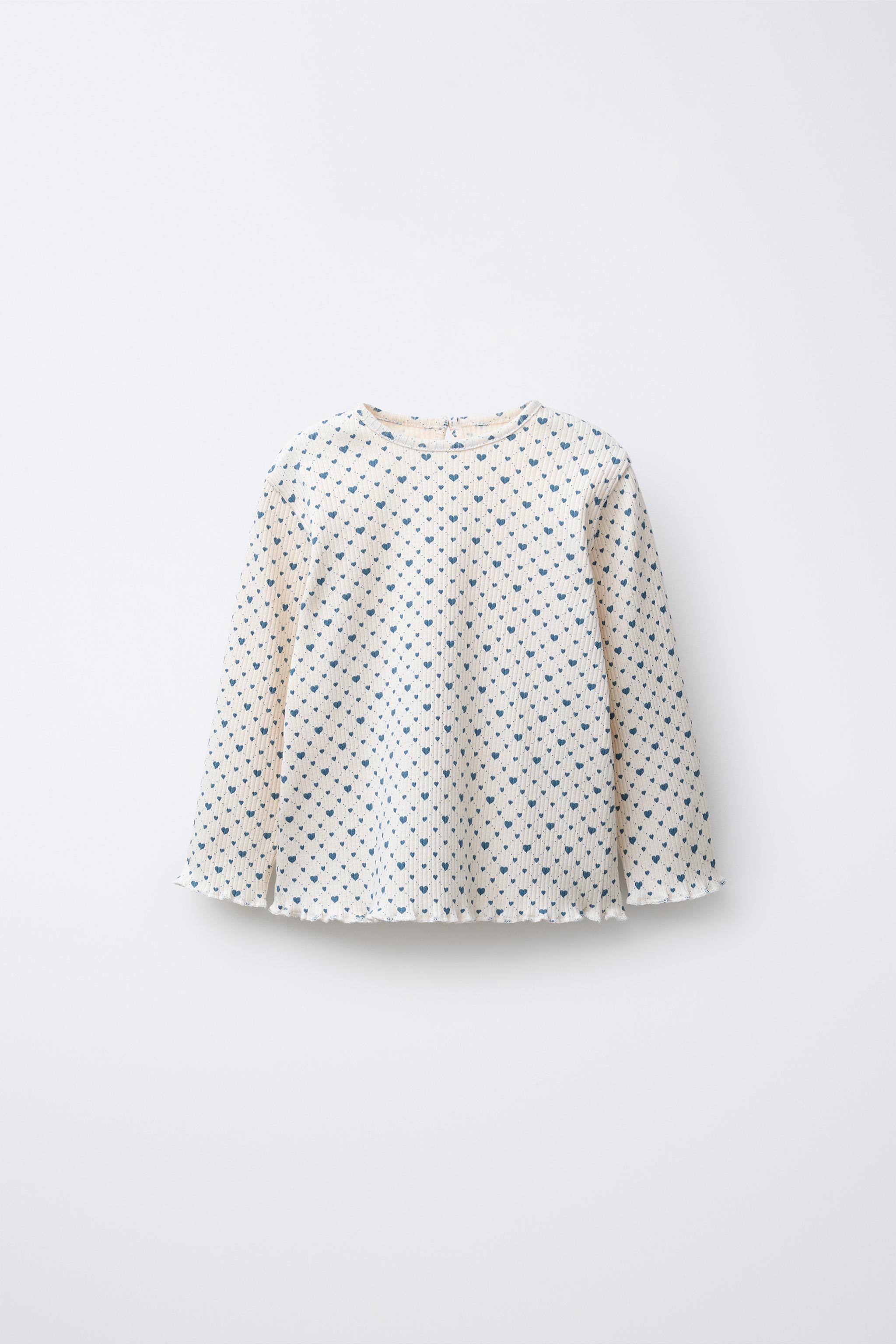 Zara SOFT TOUCH RIBBED T-SHIRT WITH HEARTS