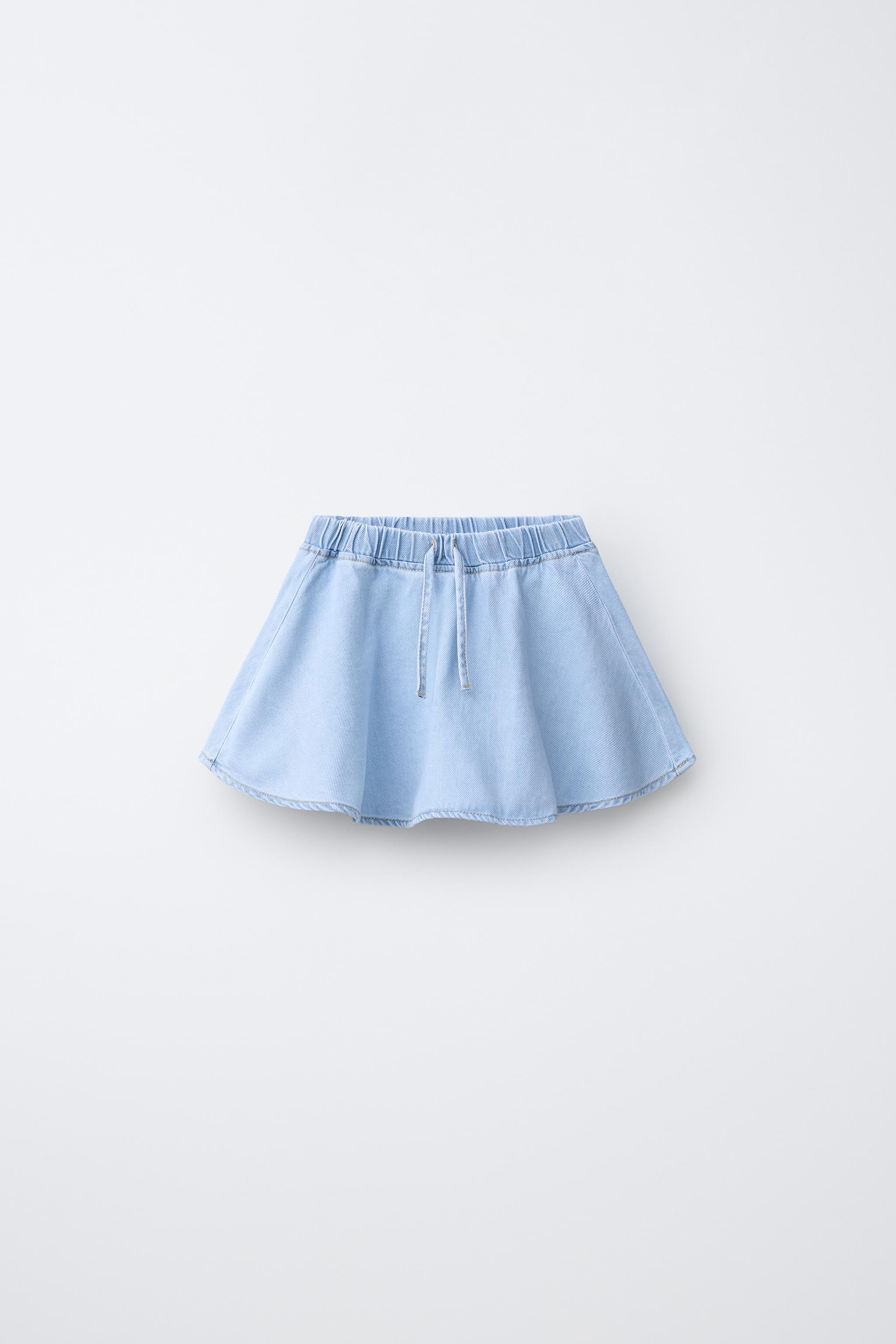 Zara FLORAL DENIM BERMUDA SKIRT