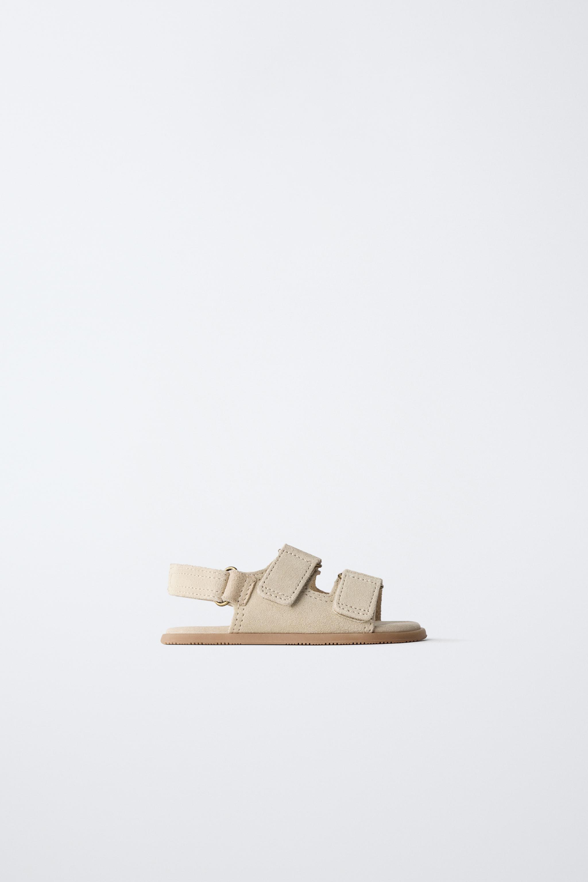 Zara BAREFOOT LEATHER DOUBLE STRAP SANDALS