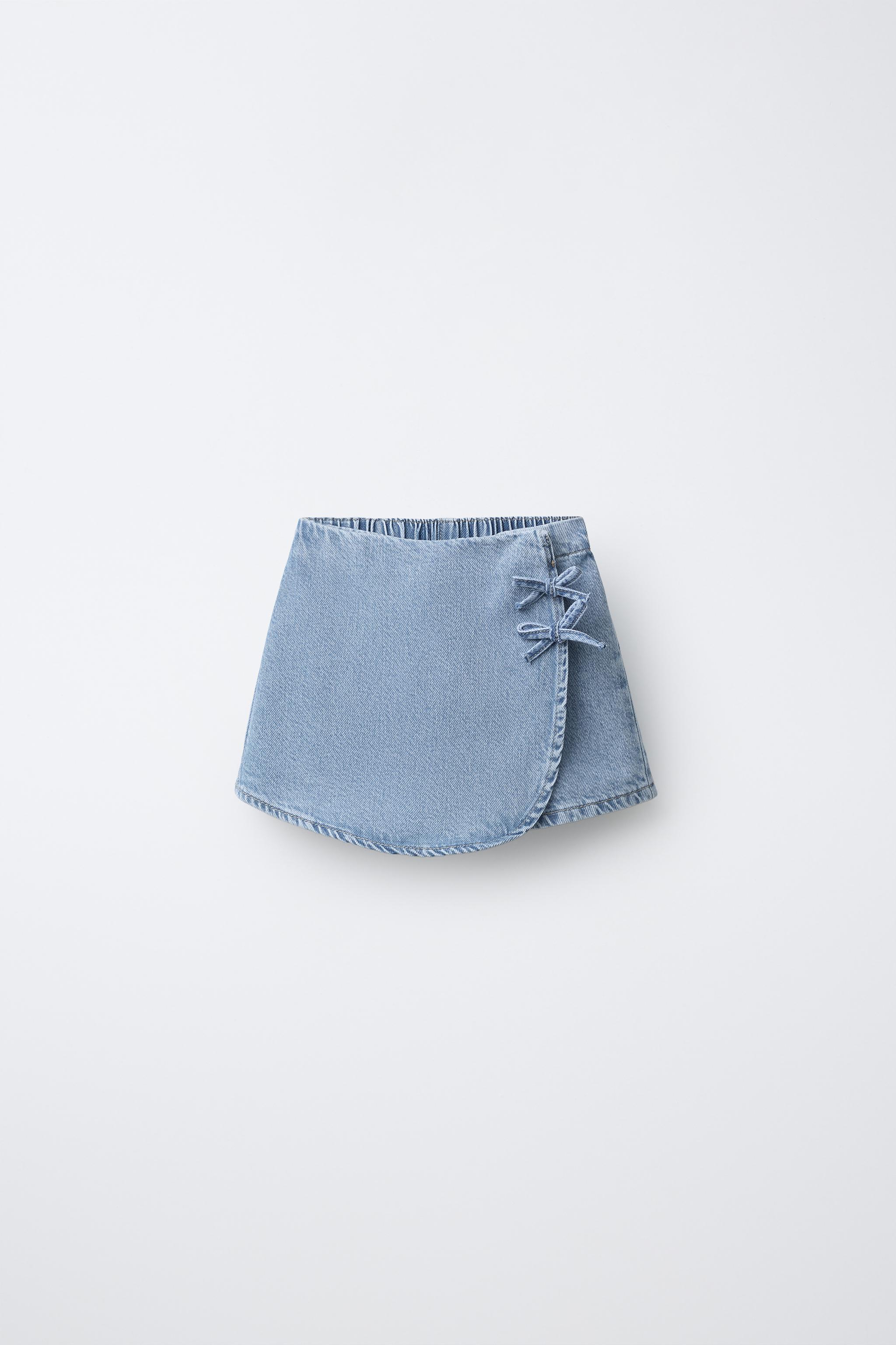 Zara DENIM BERMUDA SKIRT WITH BOWS