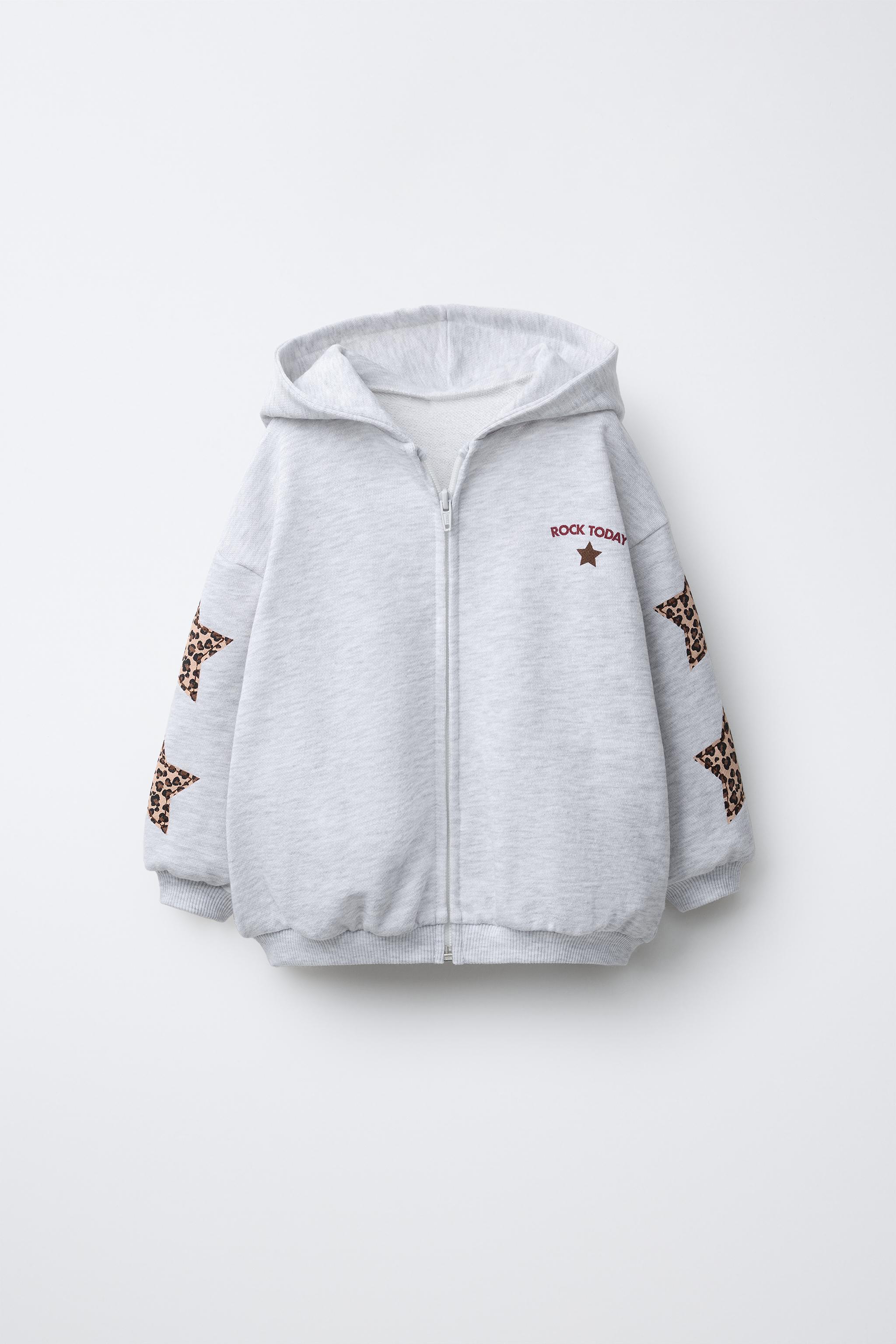 Zara HOODIE WITH STAR PATCHES AND ANIMAL PRINT
