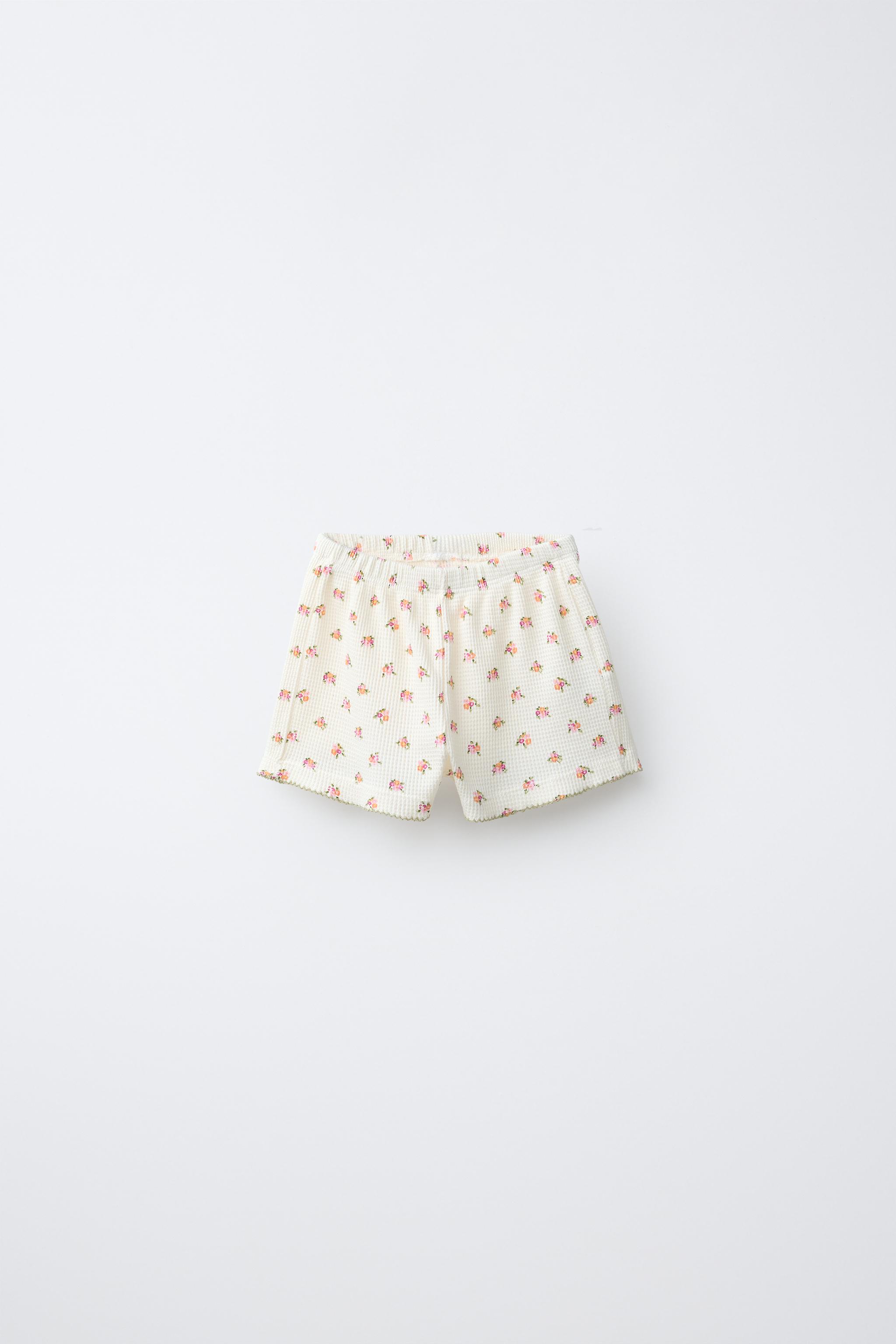 Zara FLORAL WAFFLE BERMUDA SHORTS