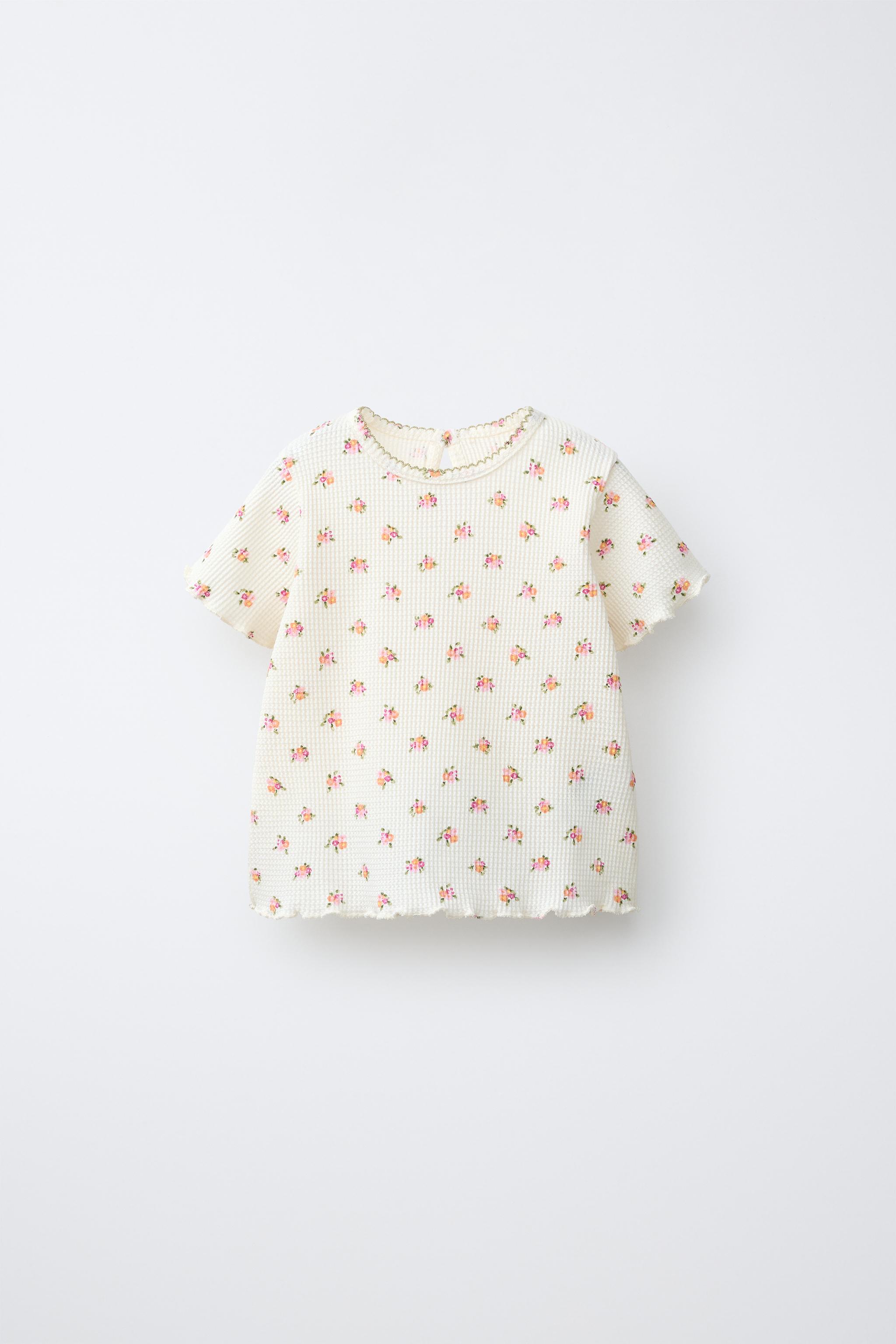 Zara WAFFLE-KNIT FLORAL T-SHIRT