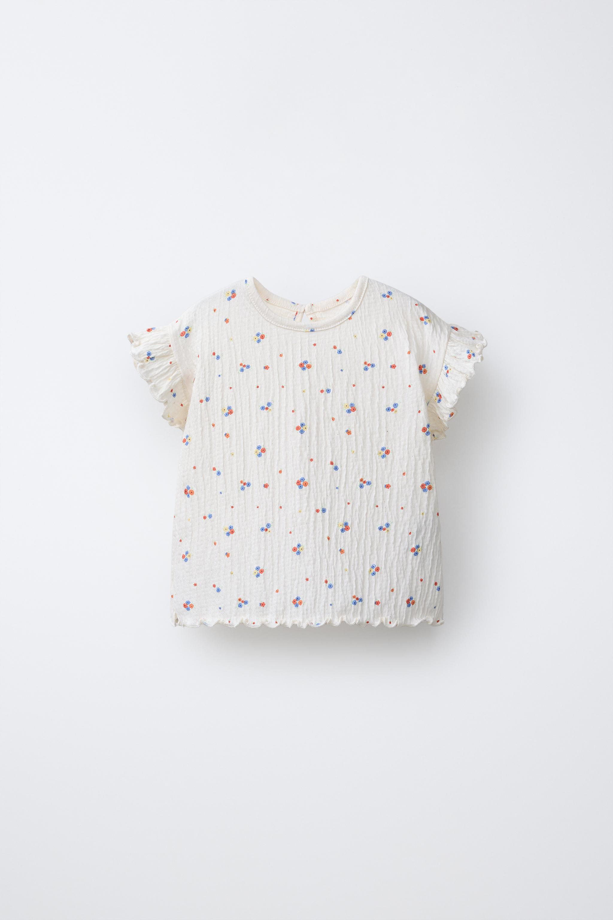 Zara TEXTURED FLORAL T-SHIRT