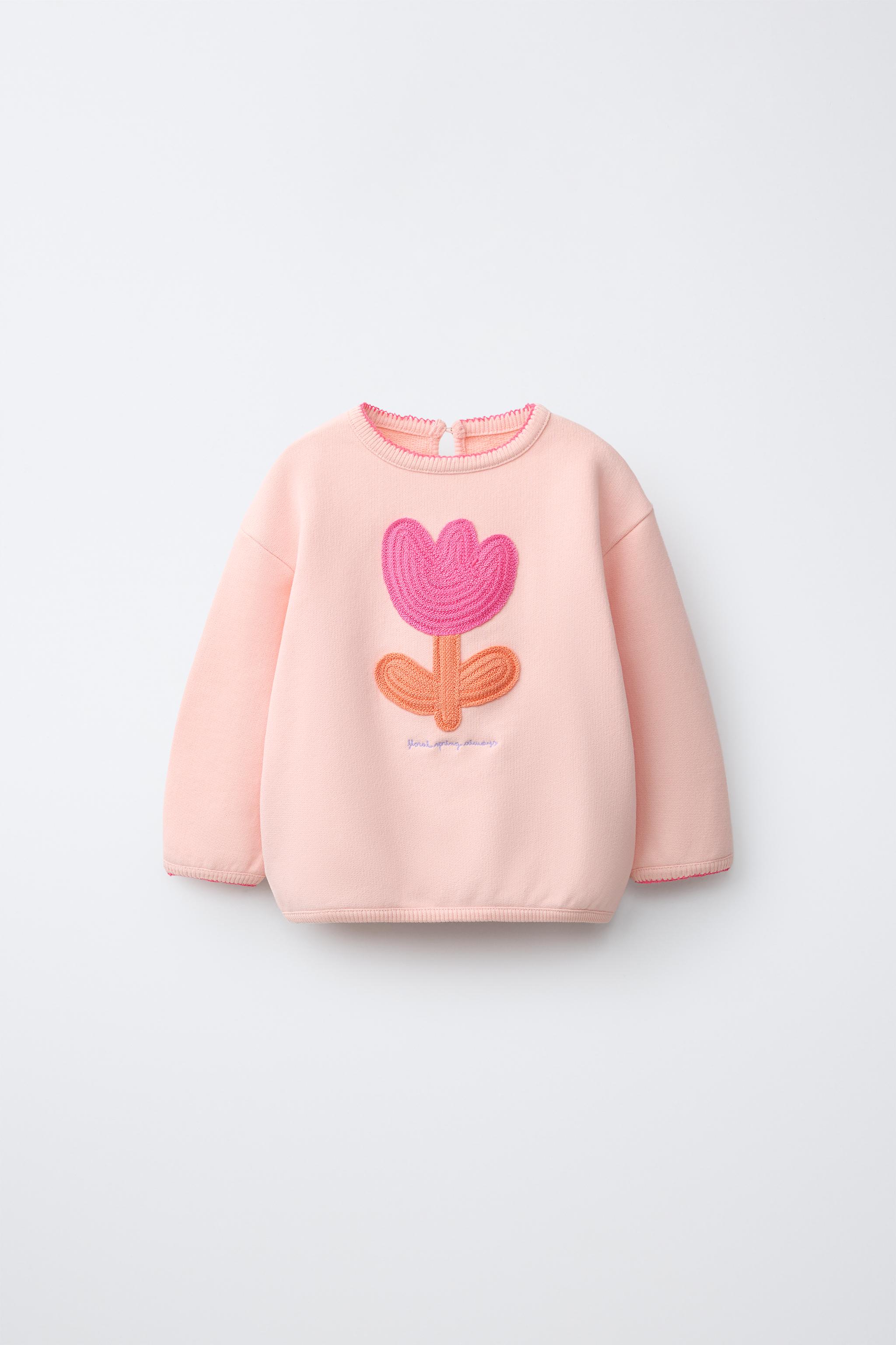 Zara EMBROIDERED FLOWER SWEATSHIRT
