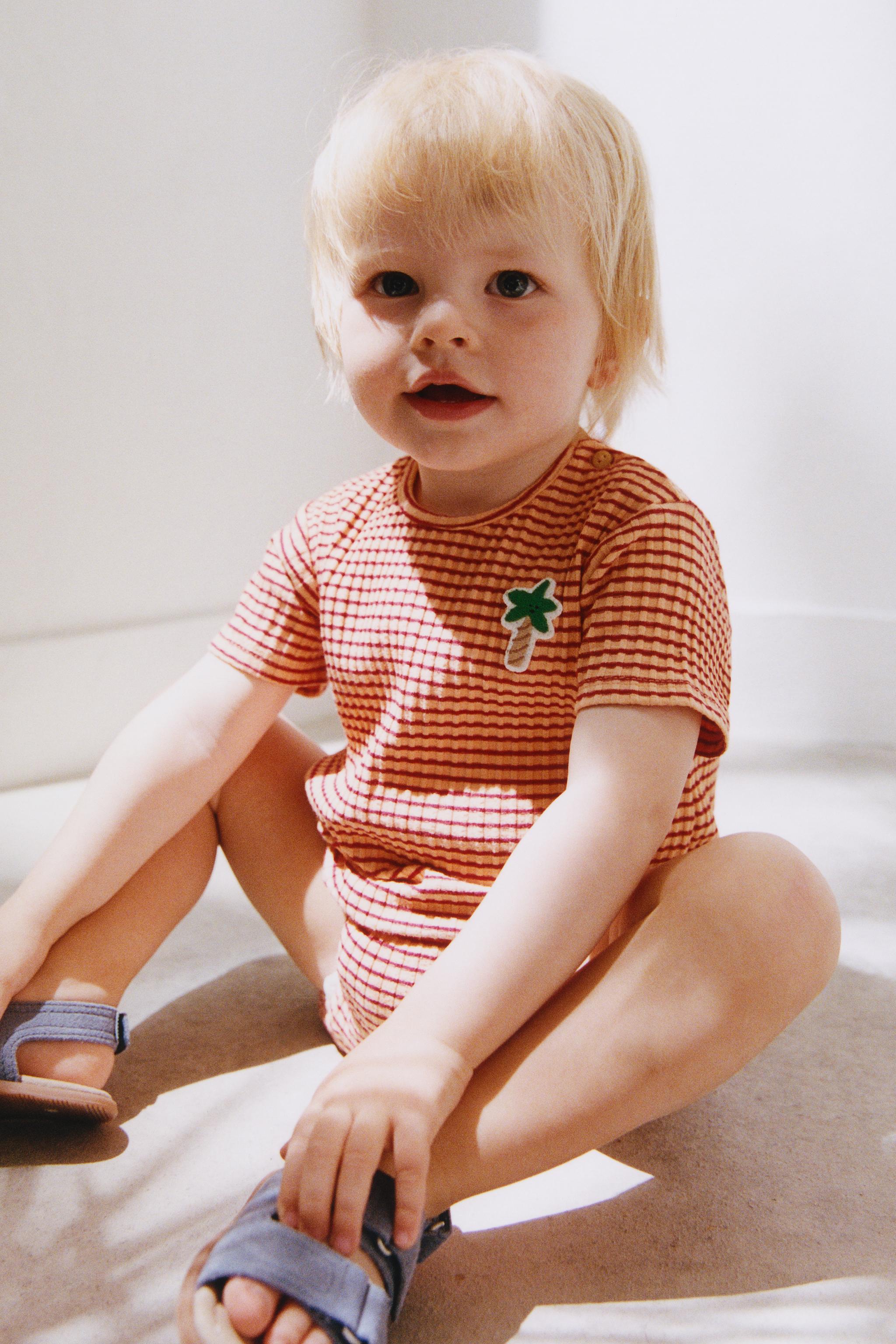Zara STRIPED PALM TREE PATCH BODYSUIT MODAL BLEND